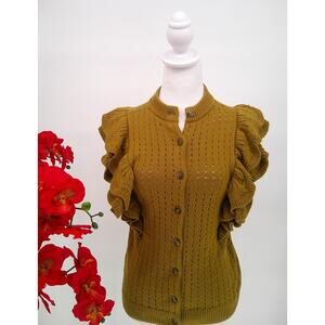 Retro Who What Wear Womens Yellow Pointelle Knit Flutter Sleeve Sweater Size S